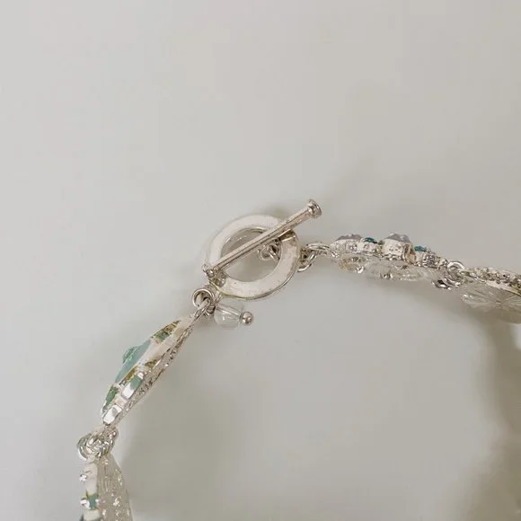 Napier Silver Tone Pastel Pink Blue Enamel Rhinestone Art Deco Chain Bracelet - Picture 7 of 9